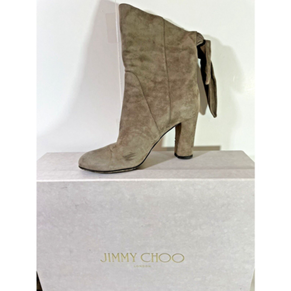 Jimmy Choo Malene 85 Suede Knotted Pull On Bootie In Stone EU 36.5 US 6